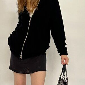 BLACK CASHMERE ZIP UP HOODIE